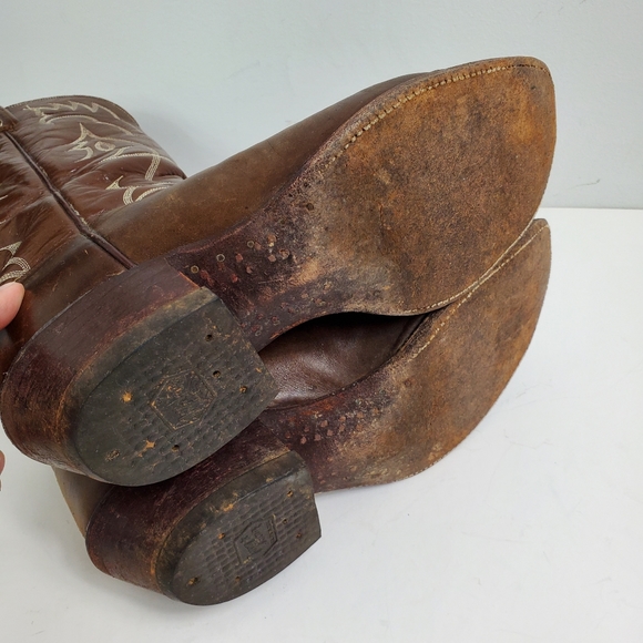 Tony Lama Brown Leather Cowboy Boots - Picture 8 of 8